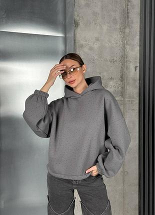 Женское утепленное худи со стразами