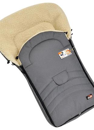 Конверт-чохол зимовий на овчині в коляску та санчата for kids maxi сірого кольору (fk- maxi – grey)