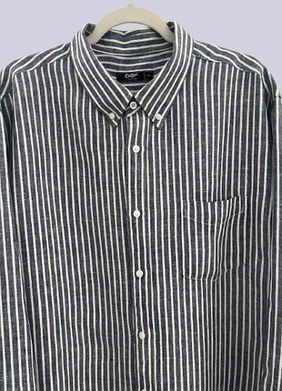 Льняная рубашка мужская от cotton traders в серо-белую полоску 52-54