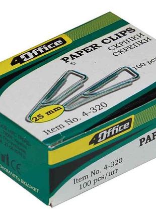 Скрепки 25мм 100шт треугольные 4-320 тм 4office