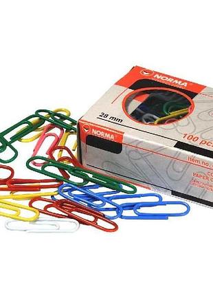 Скрепки 28мм 100шт прямые с рvc покрытием, цветные 4734 тм norma