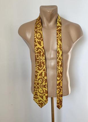 Желтый золотой галстук винтаж шелковый с растительными орнаментами vanita internationale