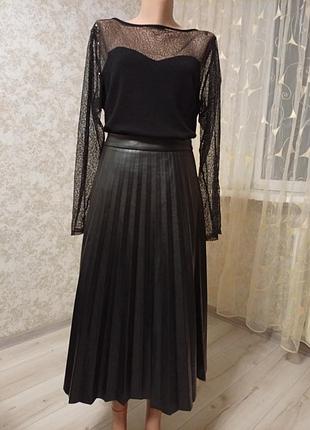 Жіноча спідниця пліссе з натуральної шкіри