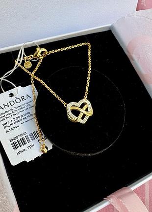 Намисто пандора позолота кулон pandora ланцюжок «блискуче серце нескінченності» намисто підвіска кольє оригінальний кулон пандора новий бірка пломба