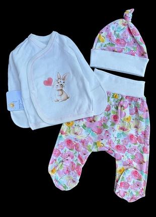 Комплект 3в1: распашонка, ползунки, шапочка "принт", интерлок тм "happy тoт” (56 см)