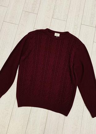 Чоловічий вʼязаний теплий светр в розмірі l в бордовому кольорі з візерунком коси