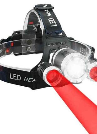 Фонарь налобный 5000k акб 2*18650 police 3000-t62xpe(red) тм китай