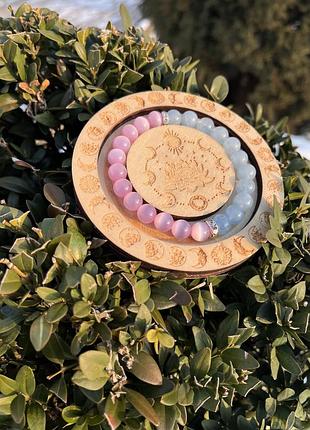 Браслет аквамарин і котяче око 8 мм