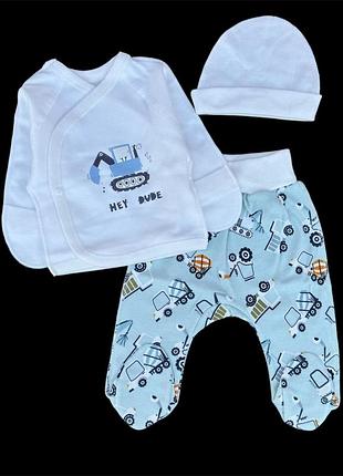 Комплект 3в1: распашонка, ползунки, шапочка "принт", интерлок тм "happy тoт” (56 см)