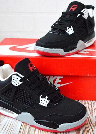 Кроссовки classica (nike air jordan 4) black red женские термо