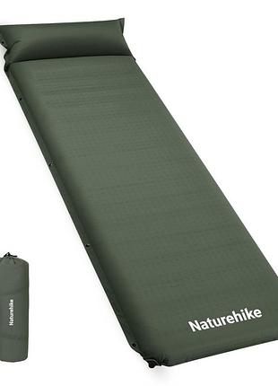 Килимок самонадувний naturehike (cnk2450ws020) 10см - з подушкою - одномісний - зелений