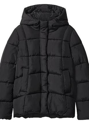 Жіноча стьобана термо куртка курточка чорна з капюшоном