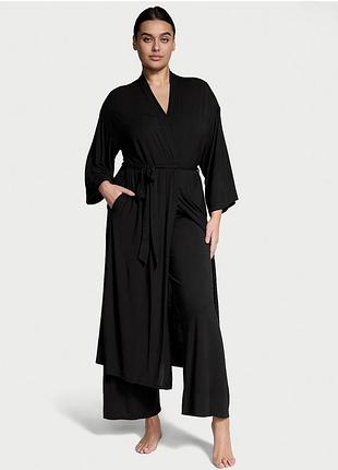 Комплект victoria’s secret з софт модалу майка , штани та халат м/л чорний