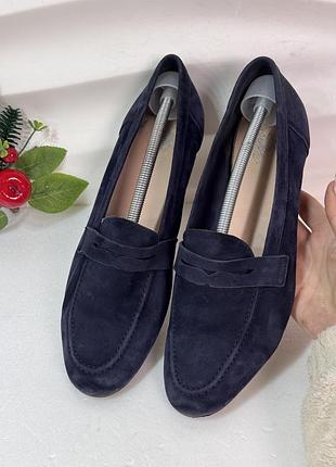 Синие низкие лоферы из натуральной замши