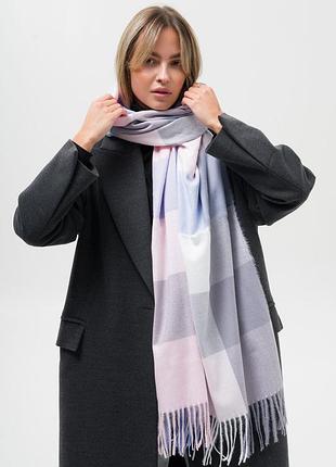 Женский шарф в клетку without terner розовый хлопковый с бахромой
