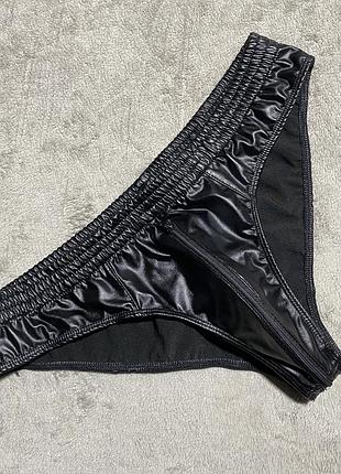 Трусы лаковые черные кожаные мужские на молнии кожзам l эротические
