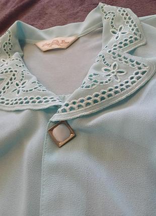 Блуза рубашка женская летняя, с ажурными воротником