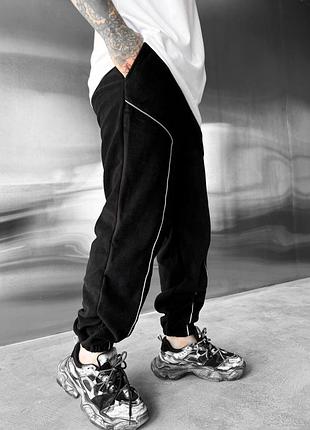 Мужские брюки флисовые с светоотражающей лентой, рефлективные на резинке на манжетах черные