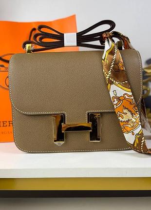 Шкіряна коричнева сумка ермес люкс