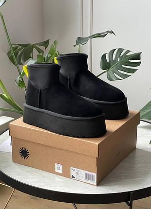 Женские зимние угги из натурального меха ugg classic mini dipper black