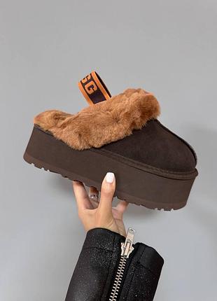 Жіночі зимові уггі з натурального хутра ugg funkette brown chocolate premium