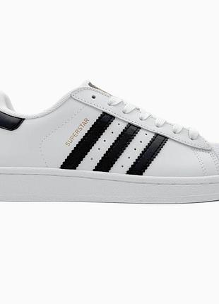 Мужские кроссовки adidas superstar white black адидас суперстар белого с черными цветами