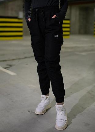 Жіночі штани карго чорні бавовняні з еластаном з рефлективом casual