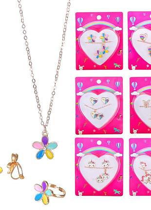 Бижутерии арт. b4319 (200шт) в сердце, 3в1 серьги+кольцо+буме,микс видов планшет.8*10*3см