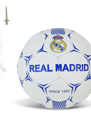 Мяч футбольный арт. fp089 (30шт) real madrid no5, pu 420 грамм, 32 панели,пакистан,сетка+голка в комплекте