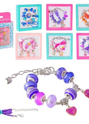 Набір аксесуари для дівчат b4345 мікс 6 видів,укр. упаковка, браслет+підвіска на шию типу пандора,в прозорому кейсі, b4345