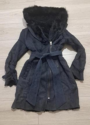 Дублянка натуральна з натуральним хутром і поясом