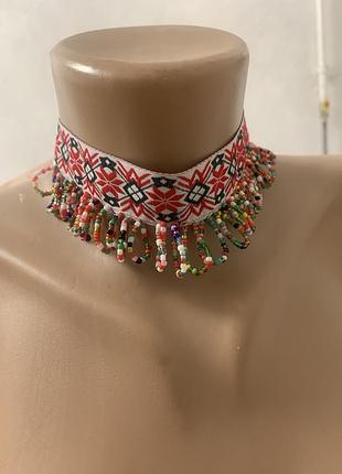 Нове намисто прикраса на шию буси бісер чокер гердан етно прикраса подарунок стрічковий гердан