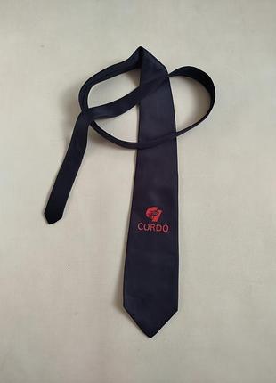 Ретро галстук мужской синий с надписью.