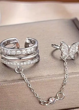 Мегастильна подвійна каблучка метелик з ланцюжком