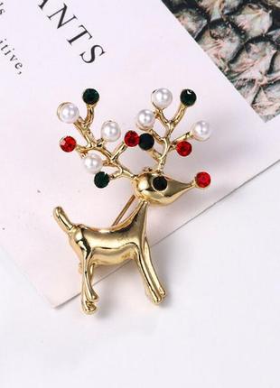 Маленька брошка 🦌 олень рыжеольф 🦌 золотое оленя новогодняя зимняя брош значок на рубашку, пиджак, шапку