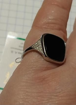Большое, новое, серебряное кольцо с черным ониксом,италия