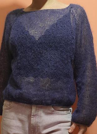 Вязаная кофта паутинка, фиолетовая, 42-44 размер, ручная работа, паутинка вязаная