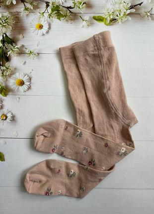 Колготы хлопковые детские розовые с цветочками h&amp;m р. 62-68, 74-80 (2-12 месяцев)