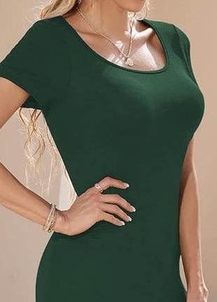 Плаття трикотажне, міді, літнє, короткий рукав , темно-зелений колір, розмір м.