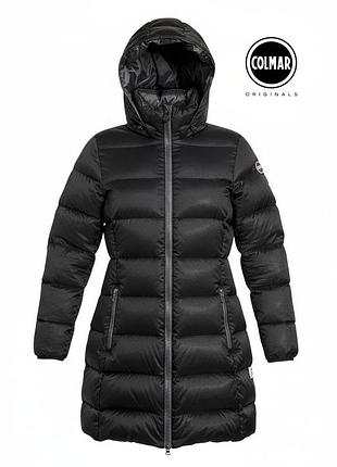 Оригінальний жіночий пуховик colmar чорний розмір xs подовжений довгий жіноче пухове пальто куртка колмар чорна зимова зимова тепла тепла,1