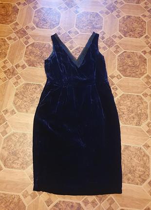 Шелк велюр синяя металлик платье с карманами