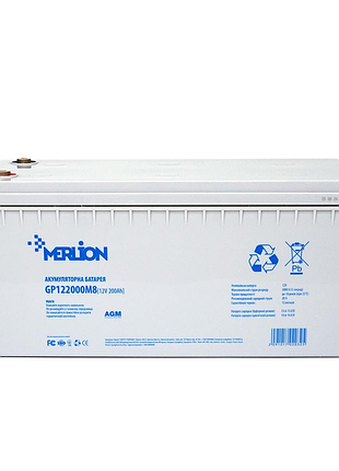Аккумуляторная батарея merlion agm gp122000m8 12 v 200 ah ( 522 х 240 х 219 ), 57 kg