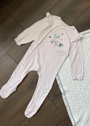 Рожевий сліп чоловічок з зайчиками рюшами для дівчинки 18-24 міс 86 92 см