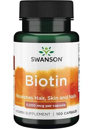 Вітаміни та мінерали swanson biotin 5000 mcg, 100 капсул