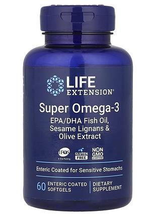 Омега-3 life extension super omega-3 enteric coated, 60 капсул для підтримки серця иа суглобів