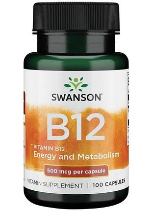 Витамины и минералы swanson vitamin b12 500 mcg, 100 капсул