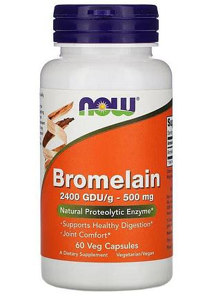 Натуральная добавка now bromelain 500 mg, 60 вегакапсул