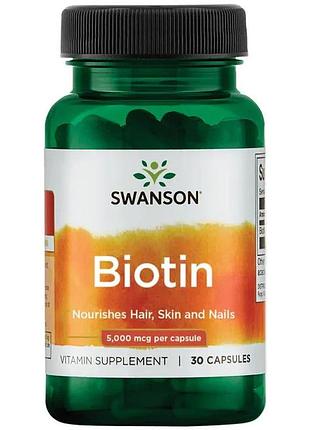 Вітаміни та мінерали swanson biotin 5000 mcg, 30 капсул