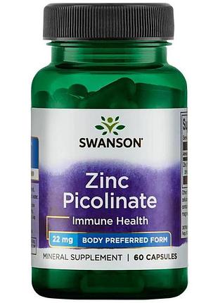 Витамины и минералы swanson zinc picolinate 22 mg, 60 капсул