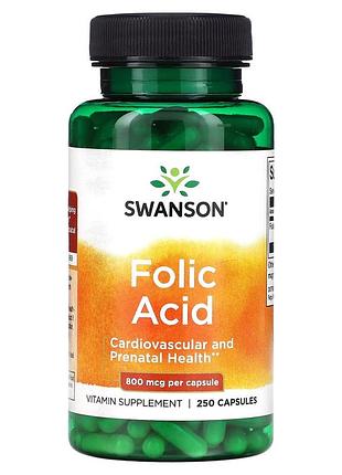 Фолієва кислота swanson folic acid 800 mcg, 250 капсул